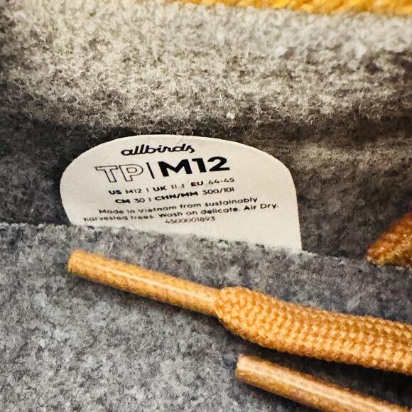 Allbirds Shoes Mens 12 Yellow Knit Tree Piper Runner Lace Up Lightweight Sneaker - Picture 9 of 10